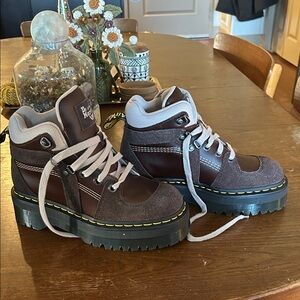 Dr. Martens Dark Brown and Cream Lace-Up Boots